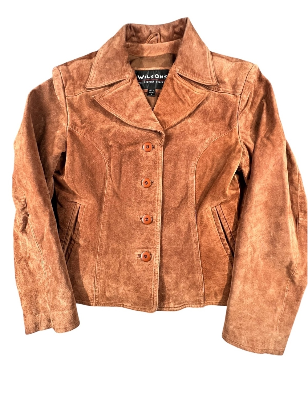 Wilsons Brown Suede Leather Jacket M Western Y2K Fitted Blazer - Picture 2 of 6